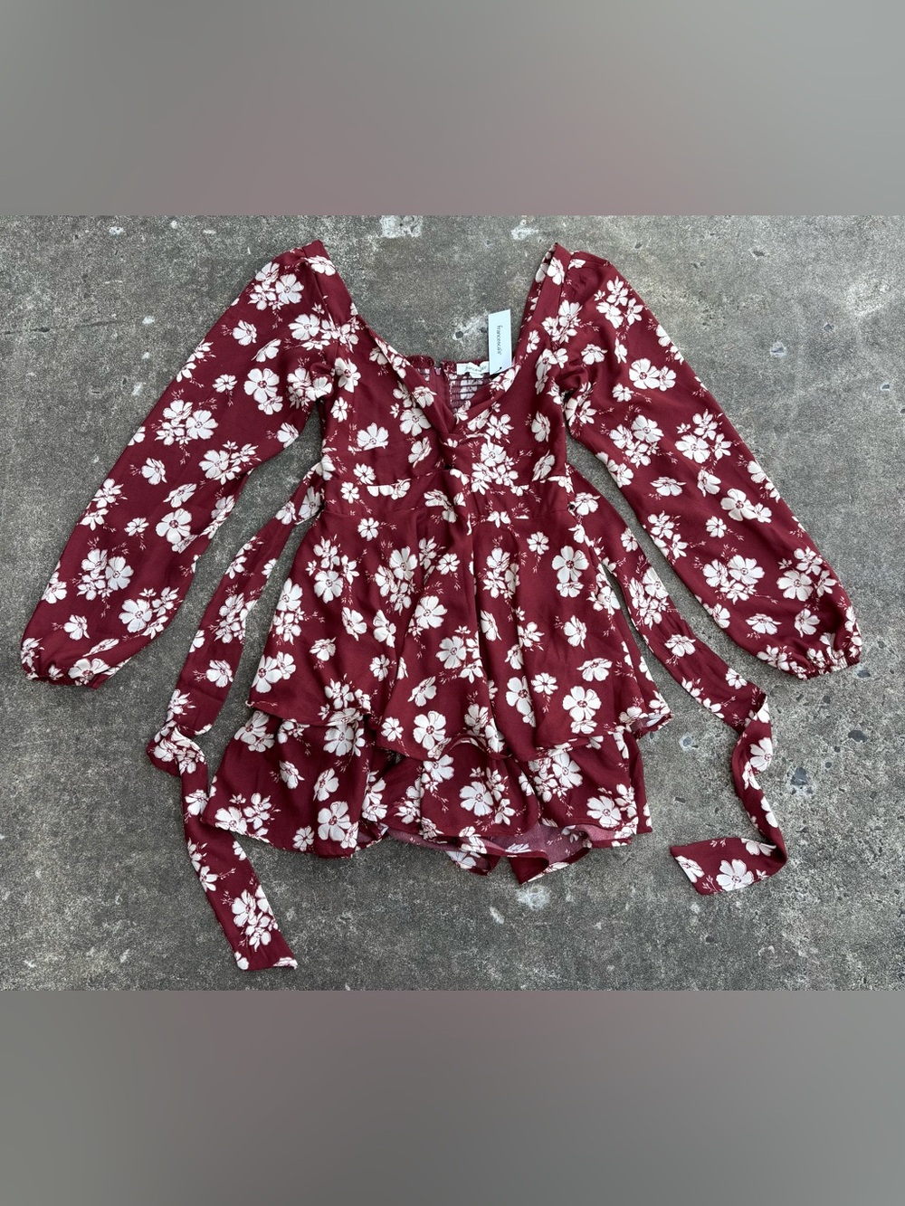 Francesca's Collections Burgundy Floral Smocked Peplum Tunic